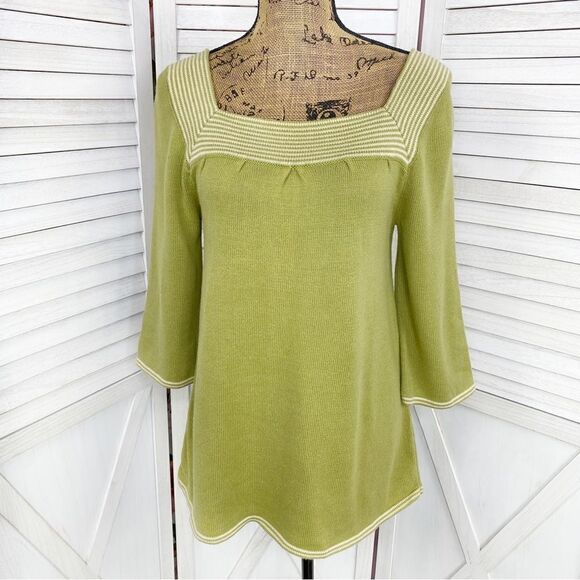 Banana Republic Factory Striped Square Neck Sweater Olive Green Small - Picture 1 of 11